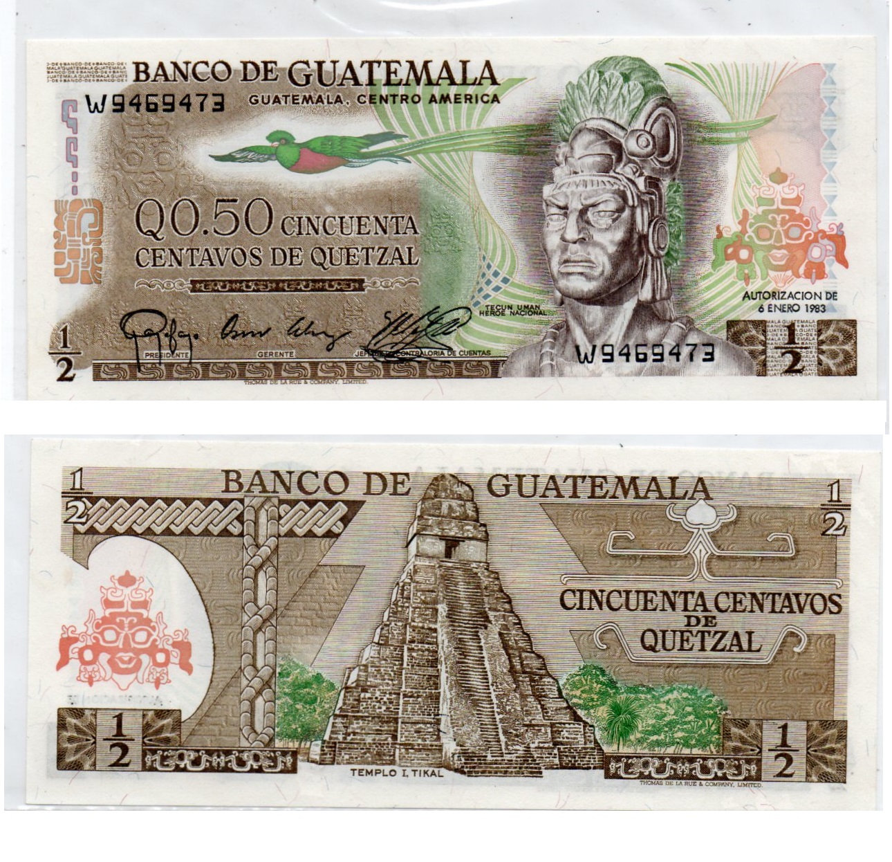 Guatemala #58c6   50 Centavos de Quetzal
